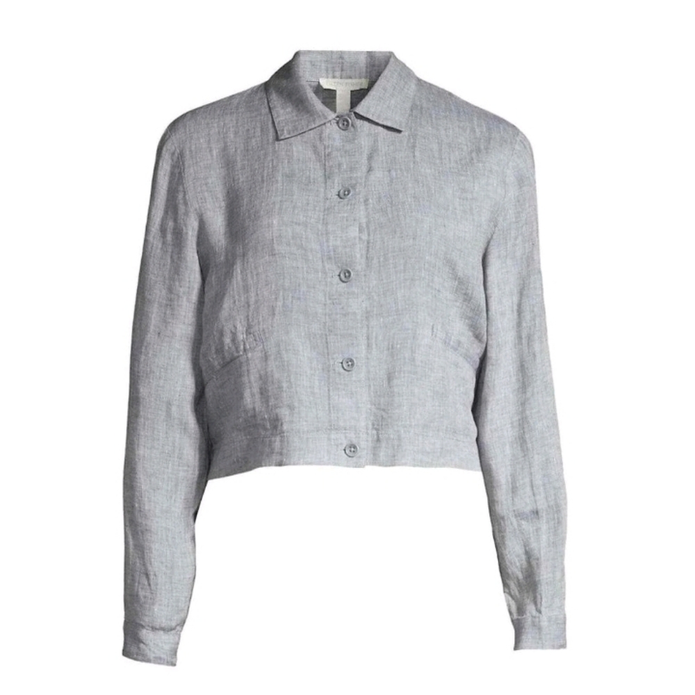 Eileen Fisher Chambre Organic Linen Classic Collar Jacket Size Medium